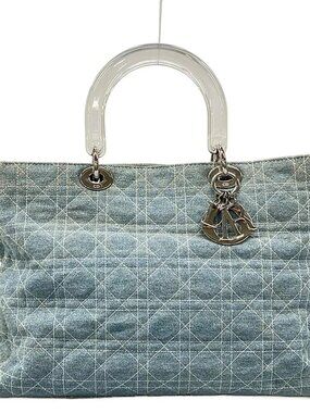 DIOR/ChristianDior Cannage Stitch Light Blue Clear Denim Plastic Tote Bag